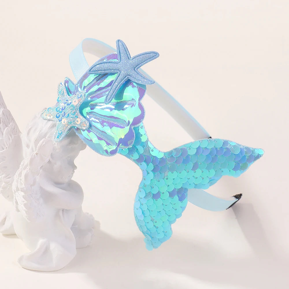 Rainbow Mermaid Sequin Headbands for Baby Girls - Handmade Kids Hair Accessories with Pearls