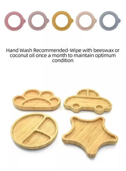 Adorable Wooden Baby Feeding Plate with Silicone Suction Cup - Fun Cartoon Frog Design for Easy Mealtime