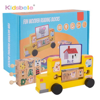 Wooden Alphabet Spelling and Matching Game Set with Flash Cards and Blocks