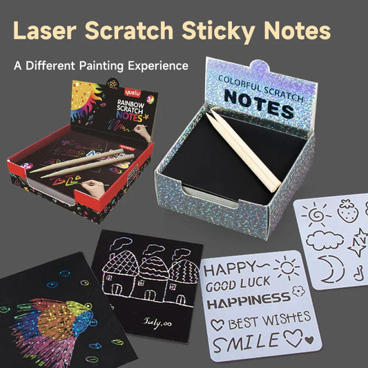Rainbow Scratch Art Set - 100 Mini Notes for Kids' Creative DIY Fun and Learning