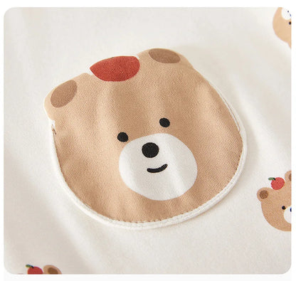 Adorable Cartoon Bear Cotton Romper for Newborn Boys and Girls - Spring Infant One-Piece Bodysuit