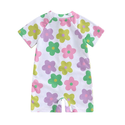Adorable Floral Print Short Sleeve Swimsuit for Baby Girls - Summer Bathing Suit for Newborns and Toddlers