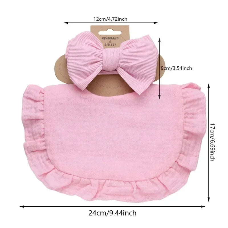 Stylish Ribbed Baby Bibs with Hair Bows and Headbands for Boys and Girls - Ruffled Flower Feeding Accessories