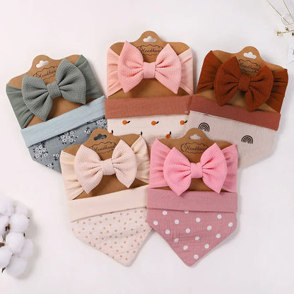 Toddler Ruffled Edge Turban Set with Big Bow - 2Pcs Solid Color Headbands for Newborns and Toddlers