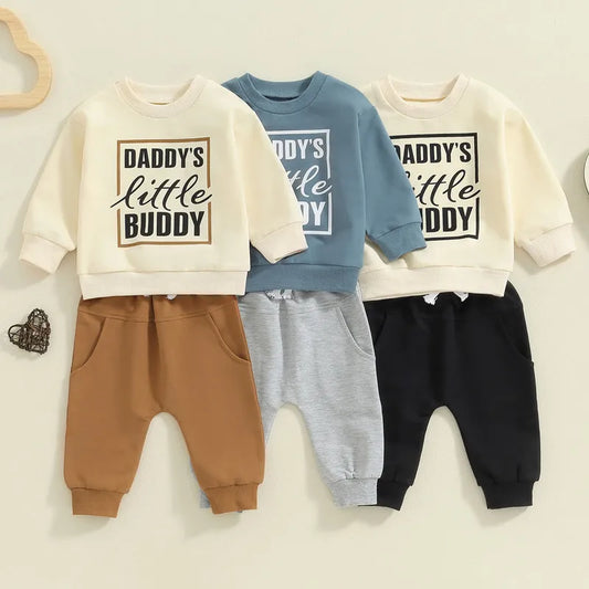 RUEWEY Toddler Boys' Casual Outfit Set - Long Sleeve Letter Sweatshirt and Solid Color Pants for Spring and Autumn