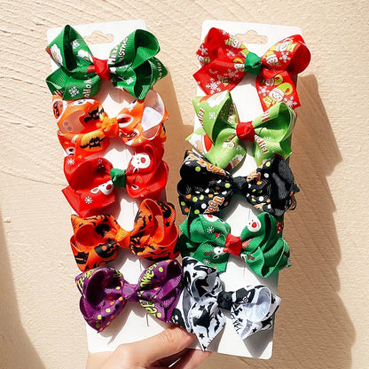 10-Count Festive Bow Hair Clips for Newborns - Halloween & Christmas Baby Girl Accessories