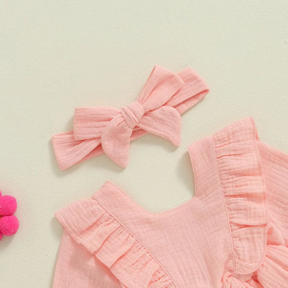Adorable Baby Girls' Long Sleeve Ruffled Romper with Headband - Fall Fashion Jumpsuit for Newborns