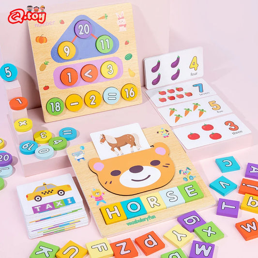Montessori Learning Educational Toys Digital Clock Time Learning Letter Spelling Cognition Kit Board Game Teaching Aids for Kids