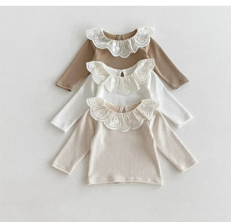 Autumn Ruffle Collar Long Sleeve T-Shirt for Newborn Girls - Cute Cotton Top for 0-2 Years