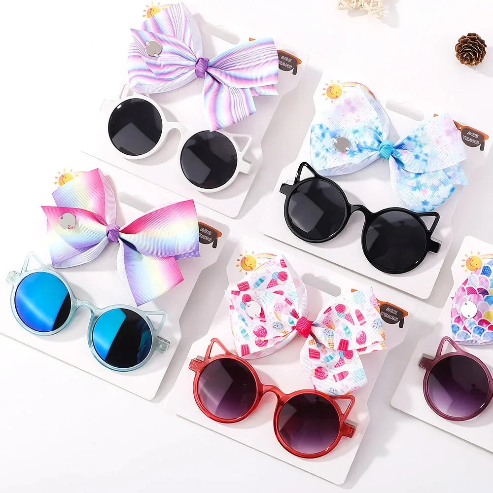 Adorable 2-Piece Newborn Hair Accessories Set - Cute Bow Headband & Bear Glasses for Infants and Kids