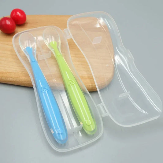 Silicone Baby Spoon Set for Learning to Eat - Soft Training Spoons with PP Plastic Storage Box for Children