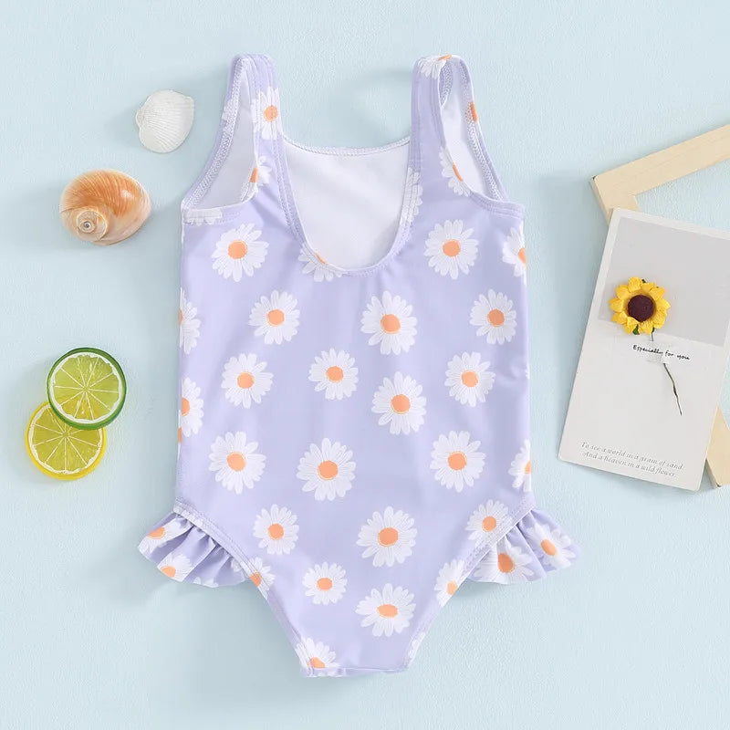 Toddler Girls' Floral Ruffle Monokini Swimsuit for Summer Beach Fun
