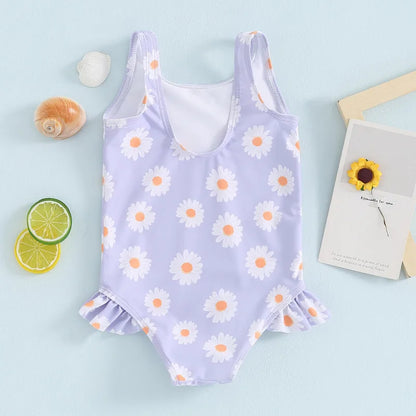 Toddler Girls' Floral Ruffle Monokini Swimsuit for Summer Beach Fun
