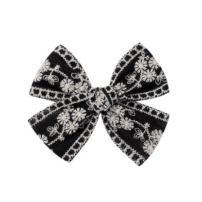 Vintage Floral Bow Hair Clips for Kids - Charming Embroidered Baby Accessories