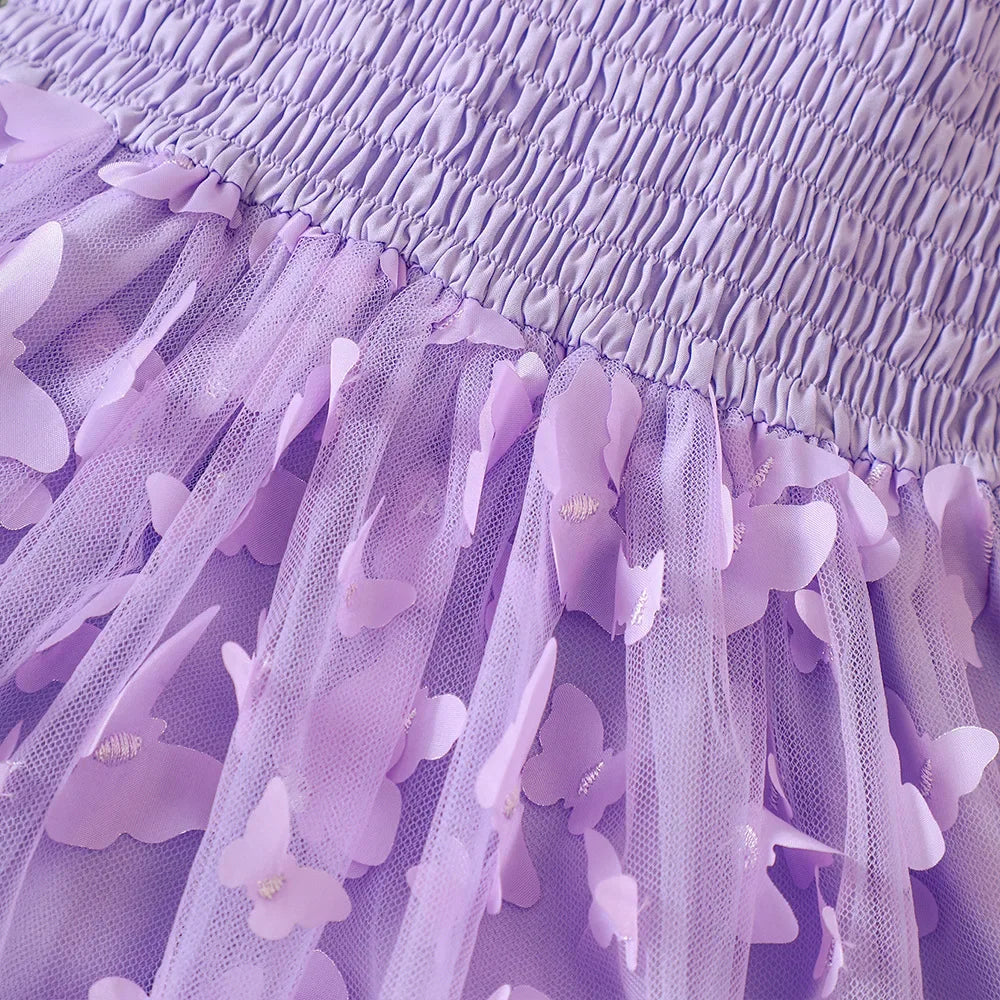 Summer Princess Dress for Toddler Girls with 3D Butterfly Tulle - Sleeveless Casual A-Line Birthday Dress in Solid Colors