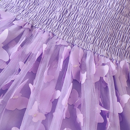 Summer Princess Dress for Toddler Girls with 3D Butterfly Tulle - Sleeveless Casual A-Line Birthday Dress in Solid Colors