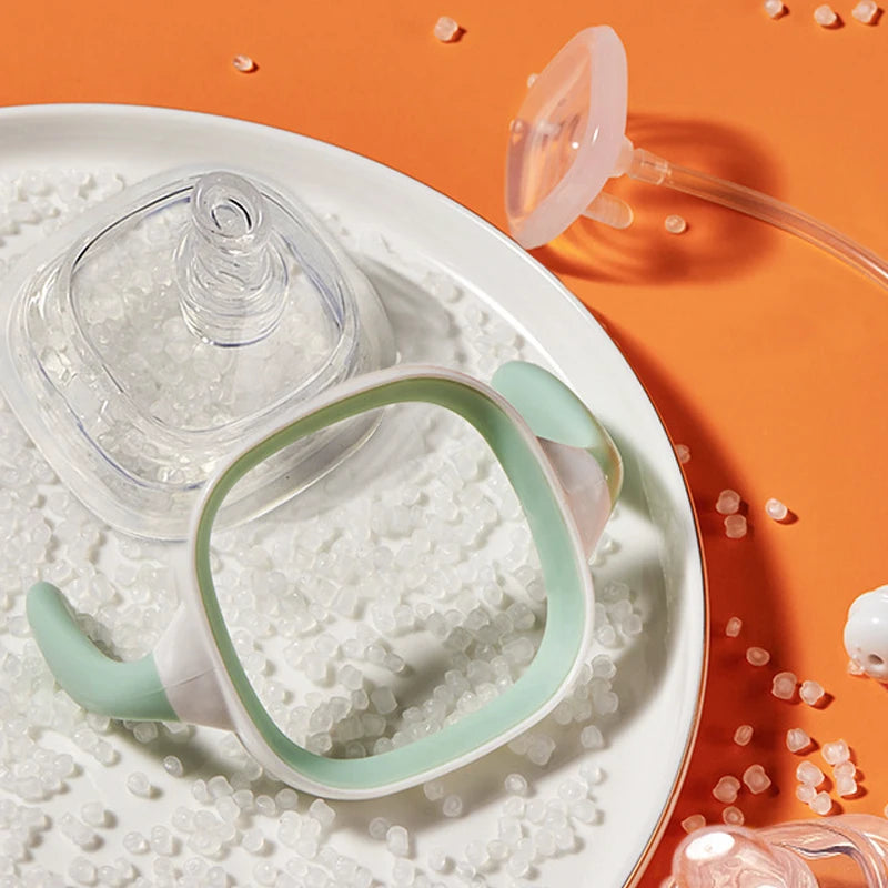 Square Handle Feeding Bottle for Easy Grasping - Lightweight & Safe for Babies 6M+ (White)