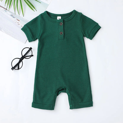 Unisex Cotton Summer Romper for Newborns - Short Sleeve Solid Color Jumpsuit for Baby Boys and Girls
