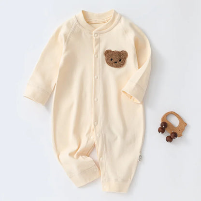 Autumn Cartoon Bear Print Cotton Romper for Newborn Boys and Girls - Toddler One-Piece Bodysuit