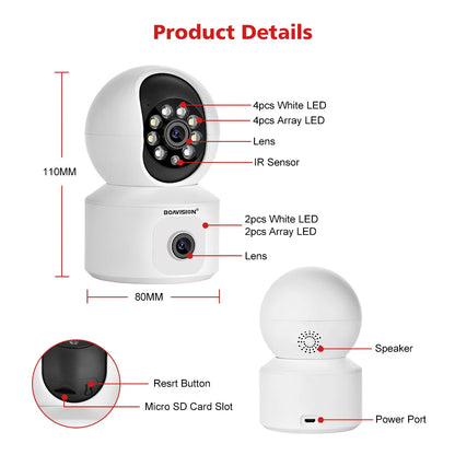 4MP HD WiFi PTZ Baby Monitor Camera with Dual-Lens, Dual-Screen, Auto Tracking, and Human Detection - ONVIF Security Surveillance System