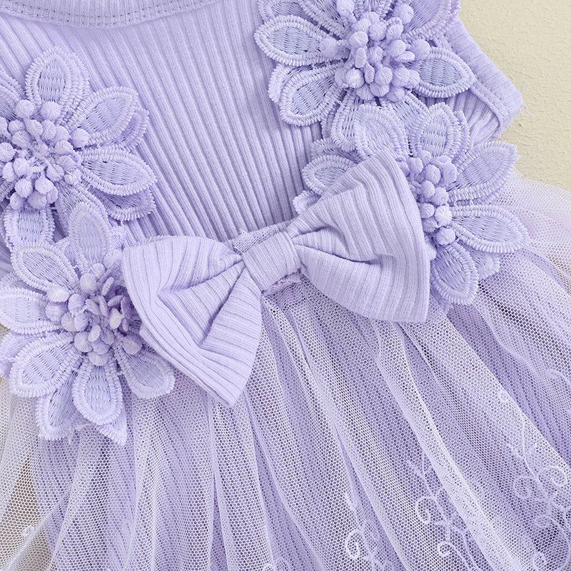 Adorable Baby Girl Summer Romper Set with Tulle and Lace - Sleeveless Floral Outfit with Headband