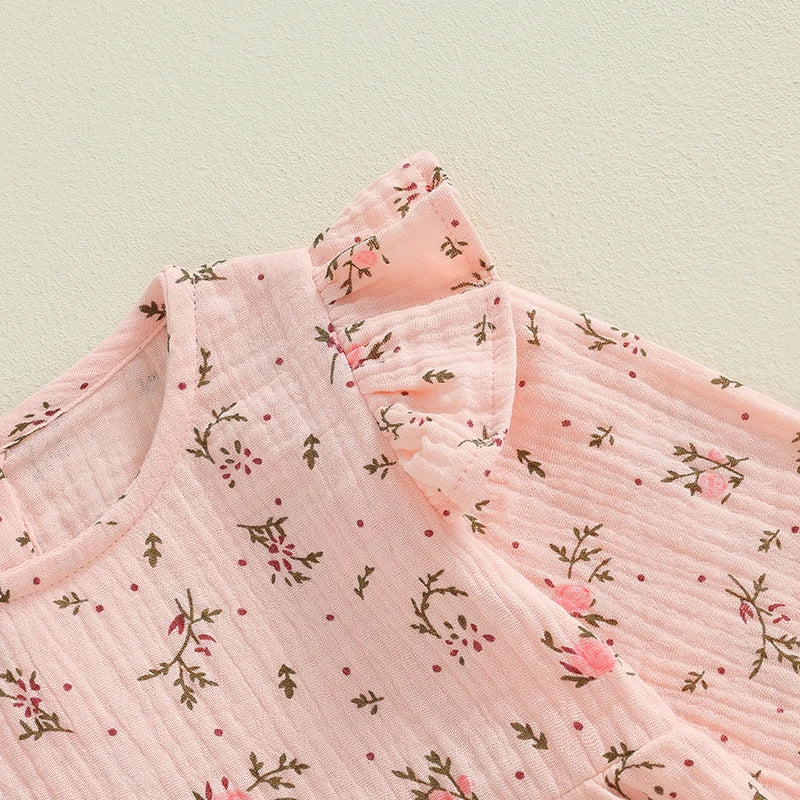 Adorable Baby Girls Floral Print Long Sleeve Romper with Ruffles for Autumn and Fall