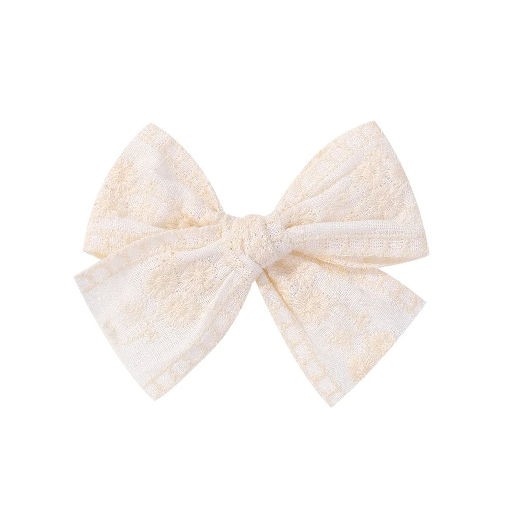 Vintage Floral Bow Hair Clips for Kids - Charming Embroidered Baby Accessories