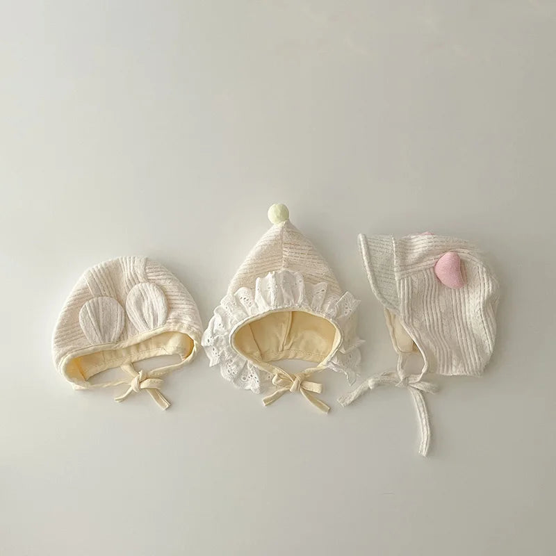 Adorable Beige Beanie Baby Hat for Autumn - Lace Cartoon Ear Toddler Accessories for Boys & Girls (0-12 Months)