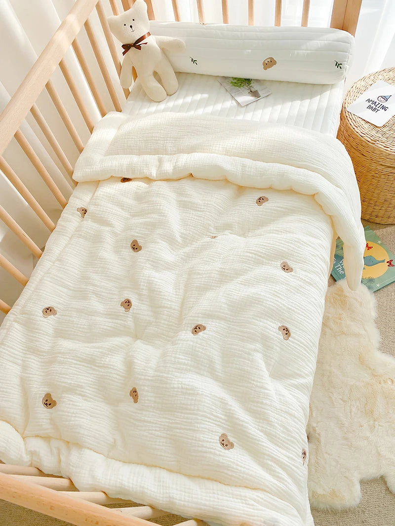 Cartoon Bear and Bunny Soft Cotton Baby Quilt - All-Season Infant Blanket for Newborns, 100*120CM