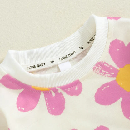 Toddler Girls' Flower Print 2-Piece Outfit Set for Spring and Autumn