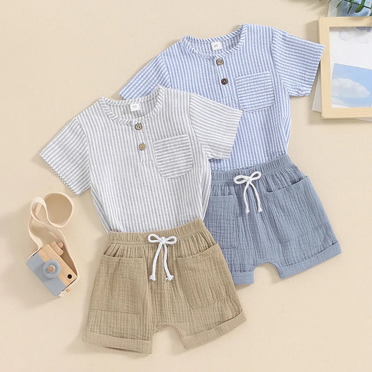 Summer Striped T-Shirt and Drawstring Shorts Set for Toddler Boys (6M-4Y)
