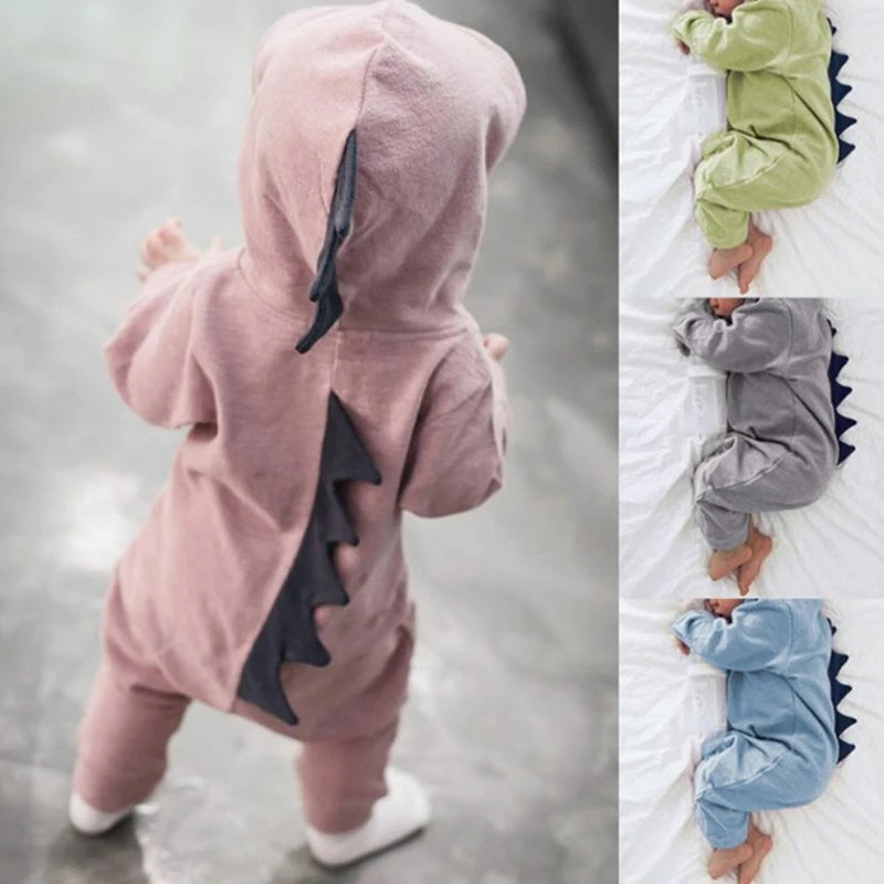 Adorable Dinosaur Hooded Romper for Newborns – Trendy Unisex Jumpsuit for Autumn and Winter