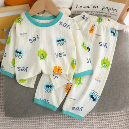 2023 Cartoon Print Kids Summer Pajama Set for Boys and Girls - Three-Quarter Sleeve T-Shirt and Pants Homewear