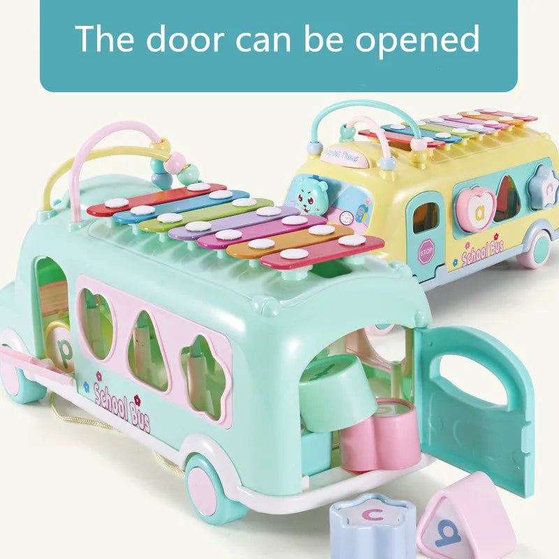 Multifunctional Musical Learning Bus Toy Set for Babies - 5-in-1 Educational Gift for Toddlers