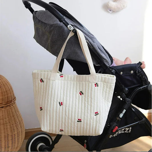 Stylish Large Capacity Embroidered Maternity Diaper Bag with Bear and Bunny Design for Stroller - Portable Travel Handbag for Moms