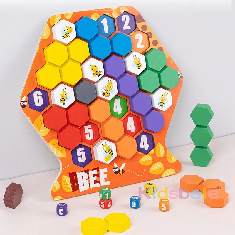 Vibrant Hexagonal Number Puzzle Set - Engaging Wooden Honeycomb Game for Kids