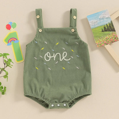 Toddler Unisex Sleeveless Letter Print Romper Jumpsuit for Baby's First Birthday Casual Outfit