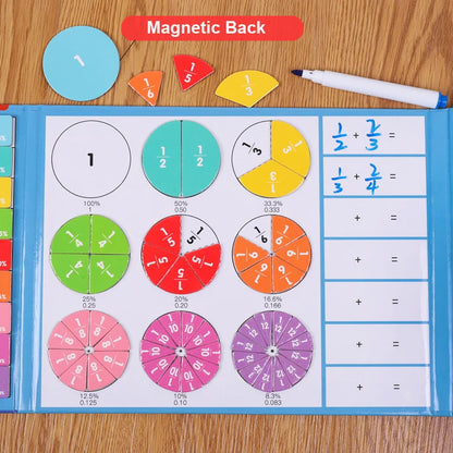 Wooden Magnetic Fraction Learning Math Toys Children Arithmetic Learning Educational Toys Fraction Book Set Parish Teaching Aids