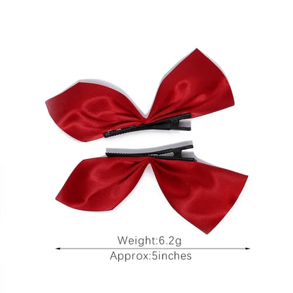Vintage-Inspired Black and White Ribbon Hair Bow Clips - 2-Piece Set for Women and Girls