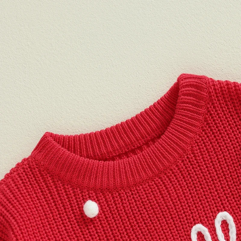 Adorable Knitted Christmas Sweaters for Newborns and Toddlers - Embroidered Letter Design, Cozy O-neck Pullover for Boys and Girls