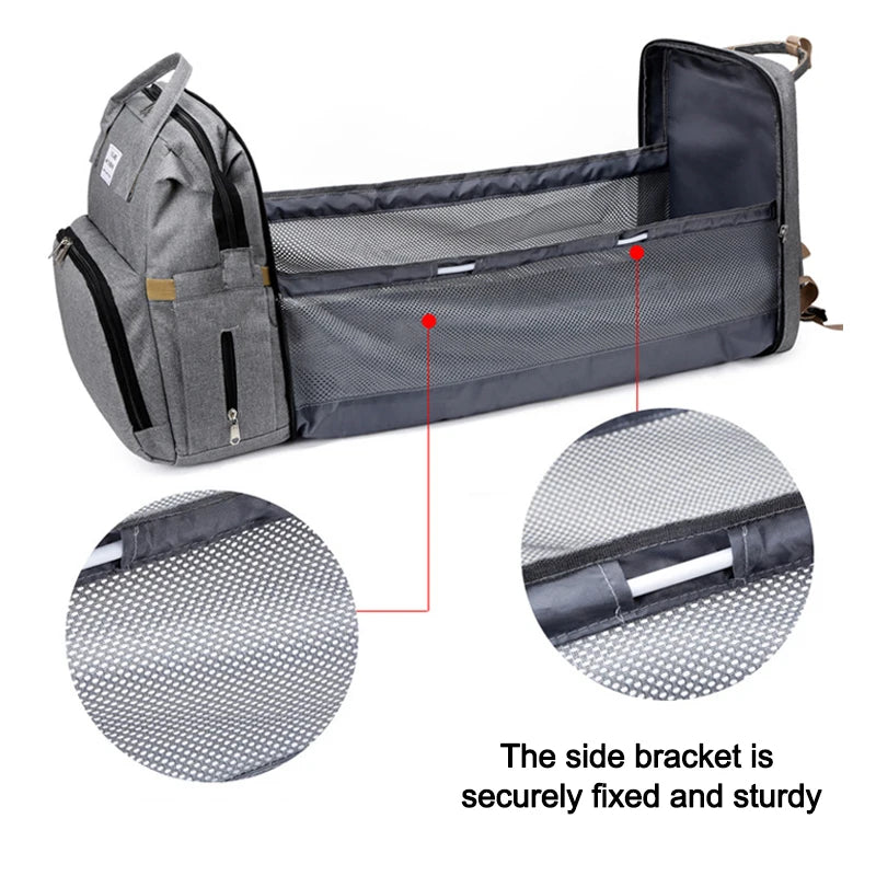 Stylish Multifunctional Diaper Bag Backpack with Baby Bed and Nursing Compartments