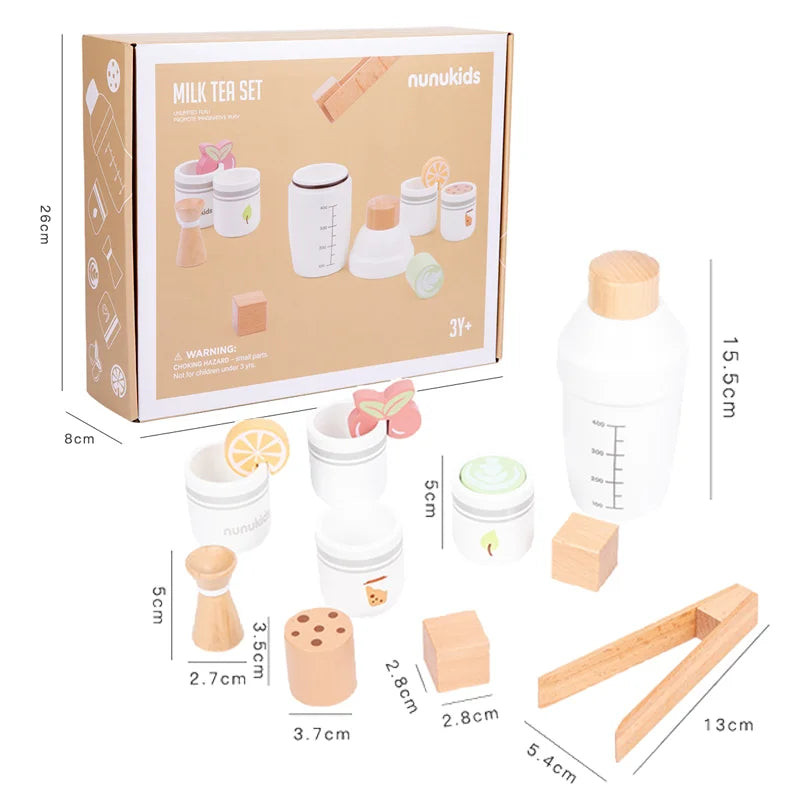 Wooden Milk Tea Set for Kids - Imaginative Role Play Kitchen Toy for Boys and Girls