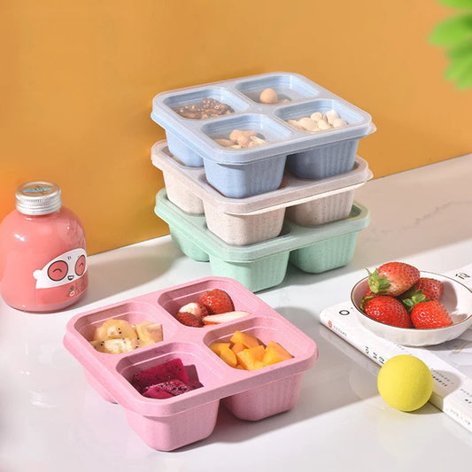 4 Grid Snack Containers Reusable Meal Prep Lunch Containers Portable for Kids and Adults Home Snack Storage Bottles Kitchen Tool