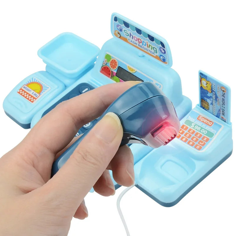 Kids Mini Cash Register Playset with Scanner - Montessori Supermarket Game for Girls and Boys, Interactive Toy with Lights and Sounds, Perfect Birthday Gift for Ages 3-12
