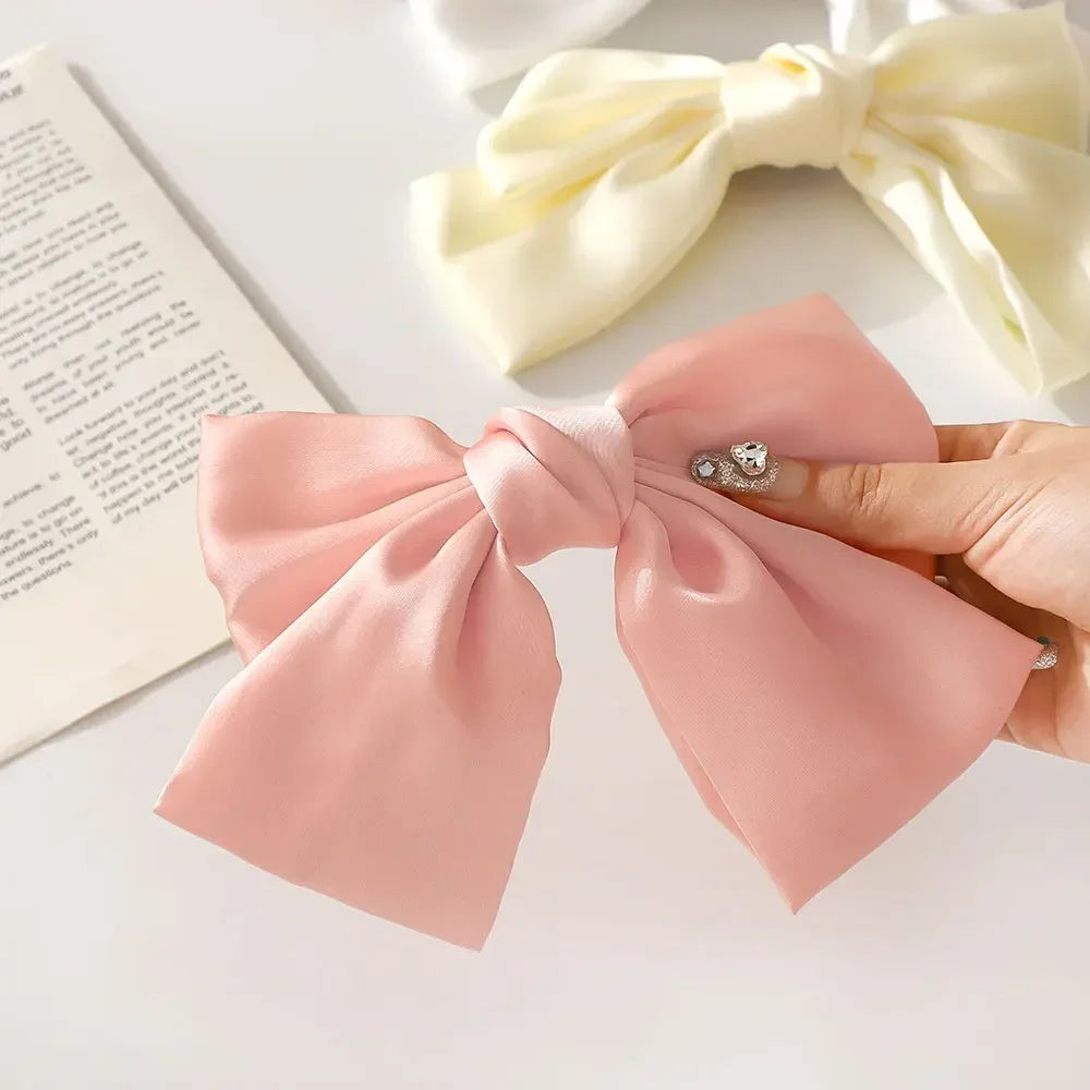 2Pcs Y2K Inspired Satin Bow Hair Clips for Women - Chic Ponytail Barrettes and Sweet Girl Hair Accessories