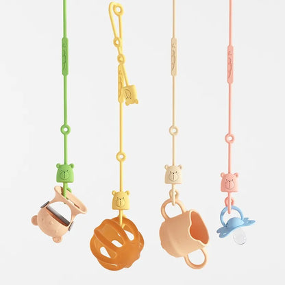 Adorable Silicone Pacifier Clips with Cartoon Animal Designs - Adjustable Anti-Lost Straps for Strollers and High Chairs