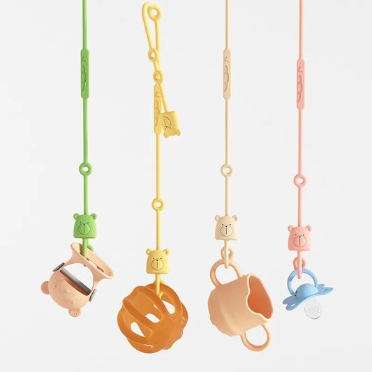Adorable Silicone Pacifier Clips with Cartoon Animal Designs - Adjustable Anti-Lost Straps for Strollers and High Chairs