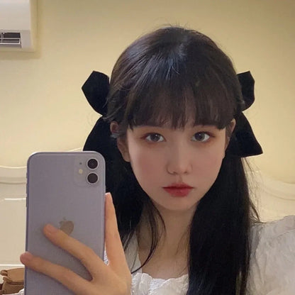 Vintage-Inspired Black and White Ribbon Hair Bow Clips - 2-Piece Set for Women and Girls