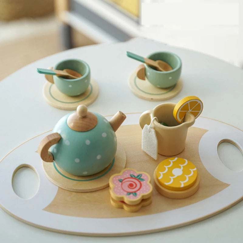 Wooden Afternoon Tea Set Toy Pretend Play Kids Kitchen Food Toys Imitation Game Early Educational Toys for Children's Day Gift