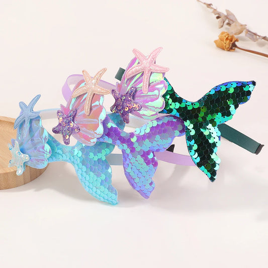 Rainbow Mermaid Sequin Headbands for Baby Girls - Handmade Kids Hair Accessories with Pearls